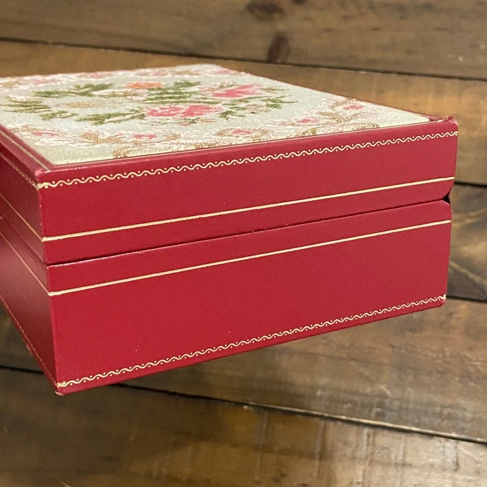 Vintage Rolex Watch Box Red Floral Tapestry Embroidery Gold Trim case